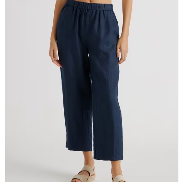 Quince 100% European Linen Pants Deep Navy Cropped Women’s Medium Relaxed - Picture 2 of 8